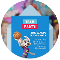 Image of invitation for Chuck E. Cheese group event